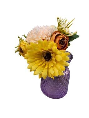 Yellow Peach Flowers Purple Diamond Pattern Glass Vase